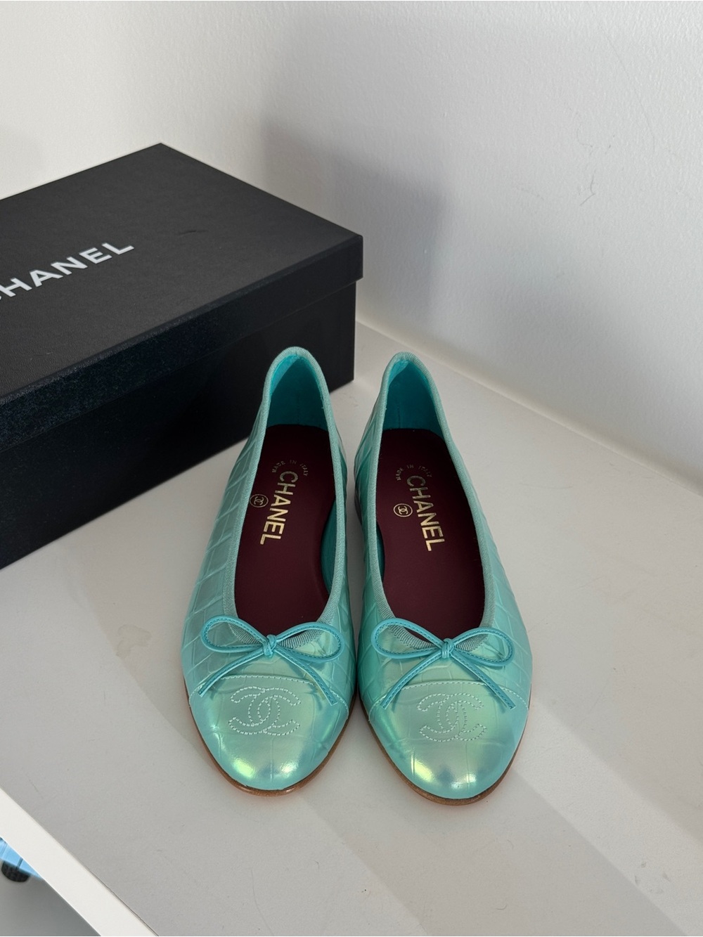 Chanel Women's Turquoise Quilted Ballerina Flats